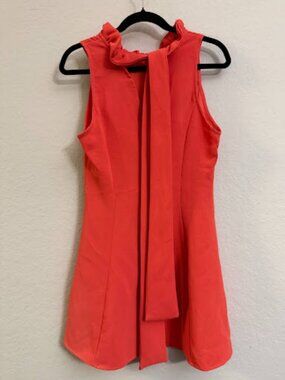 DO+BE Orange Coral Ruffle Neck Tie Back Mini Dress Size M